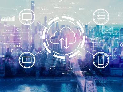 Cloud computing with the New York City skyline near midtown