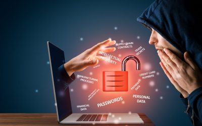 Cybersecurity concept with shocked user - computer user is surprised that malicious hacker steal corporate sensitive data from his unsecured notebook. Danger of unsecured home offices.